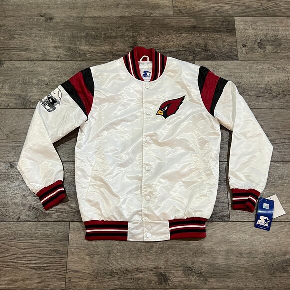 NWT! STARTER White Arizona Cardinals Satin Full-Snap Varsity Jacket Men's Medium - Picture 1 of 11